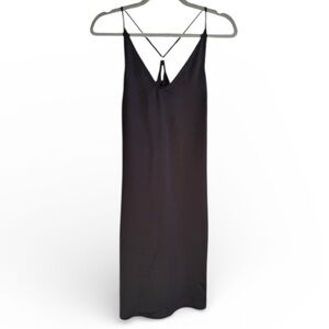 Stars Above Black Satin Slip Nightgown XS Strappy Sleep Dress